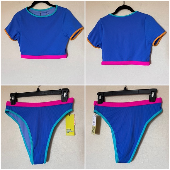 NWT Free People OneOne Two-Piece Ribbed Swimsuit Brenda Gaby Crop Surf  Bilbao - Picture 4 of 16